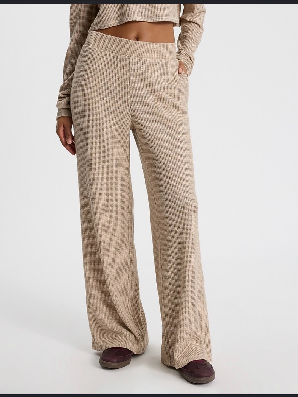 Express Wide-Leg Knit Lounge Pants - Beige